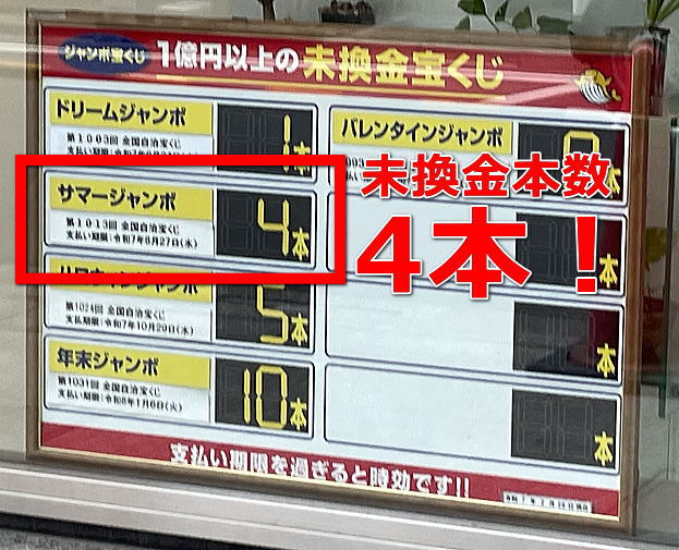 サマージャンボ宝くじ2024 市町村振興 第1013回全国自治宝くじ 未換金本数