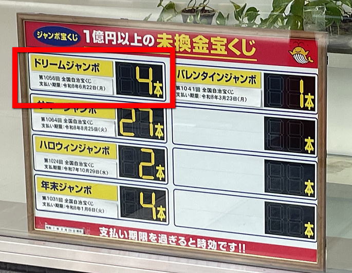 ドリームジャンボ宝くじ2025の未換金本数