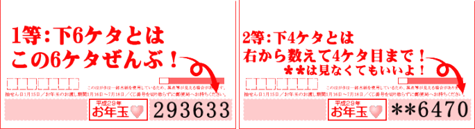 平成29年お年玉付き年賀はがき当選番号 2017年1月15日抽選