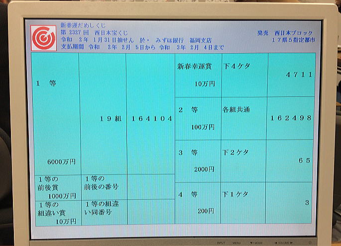 第2327回西日本宝くじ当選番号一覧