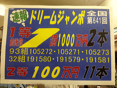 1億円宝くじの「ドリームジャンボ（第641回全国自治宝くじ）」は2本も輩出！