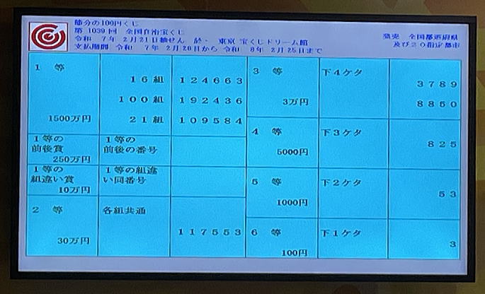 節分の100円くじ当選番号2025 第1039回