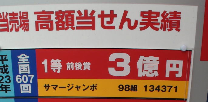 サマージャンボ宝くじ(第607回)当選番号